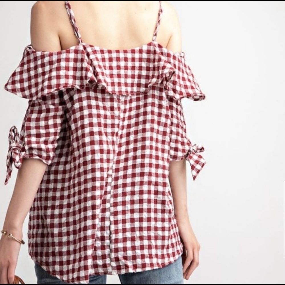 Gingham  Ruffle Blouse Top - Picture 7 of 10